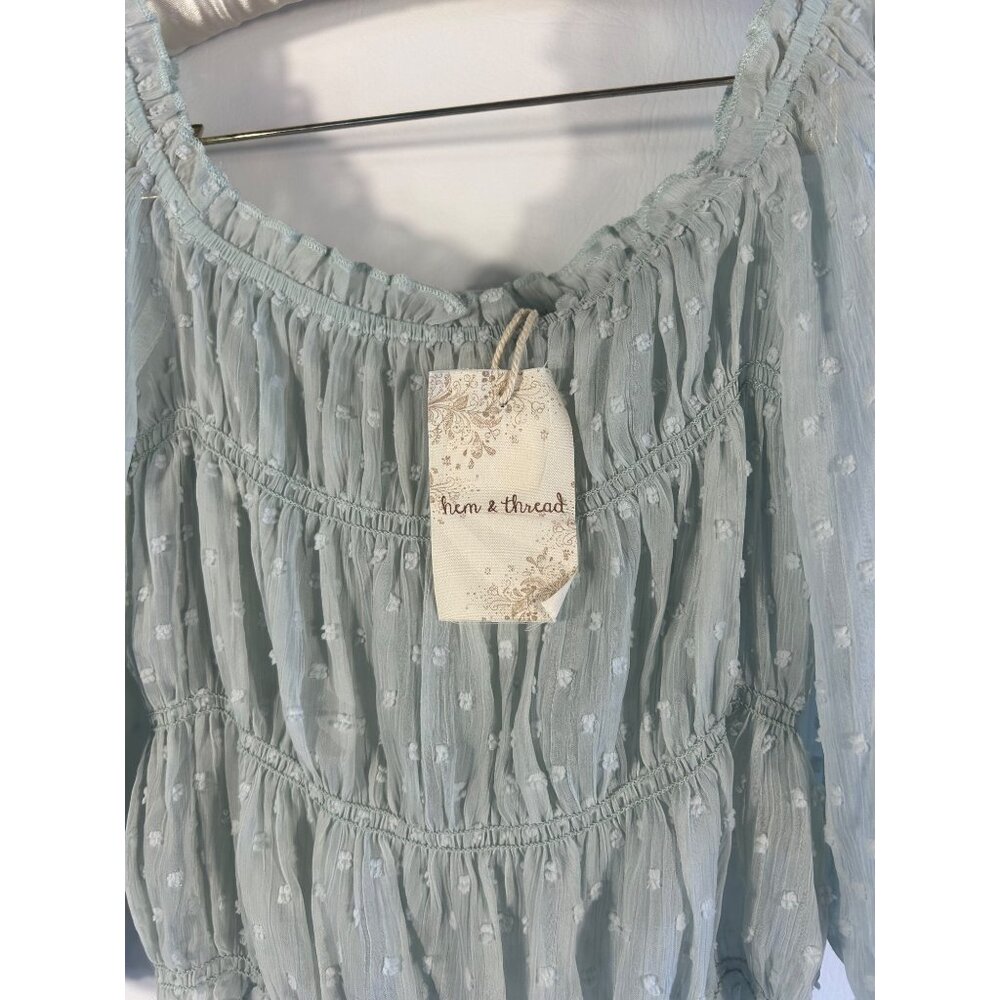 Hem & Thread Boho Chic Sheer Peasant Blouse With Polka Dot Details Size S - Picture 2 of 6